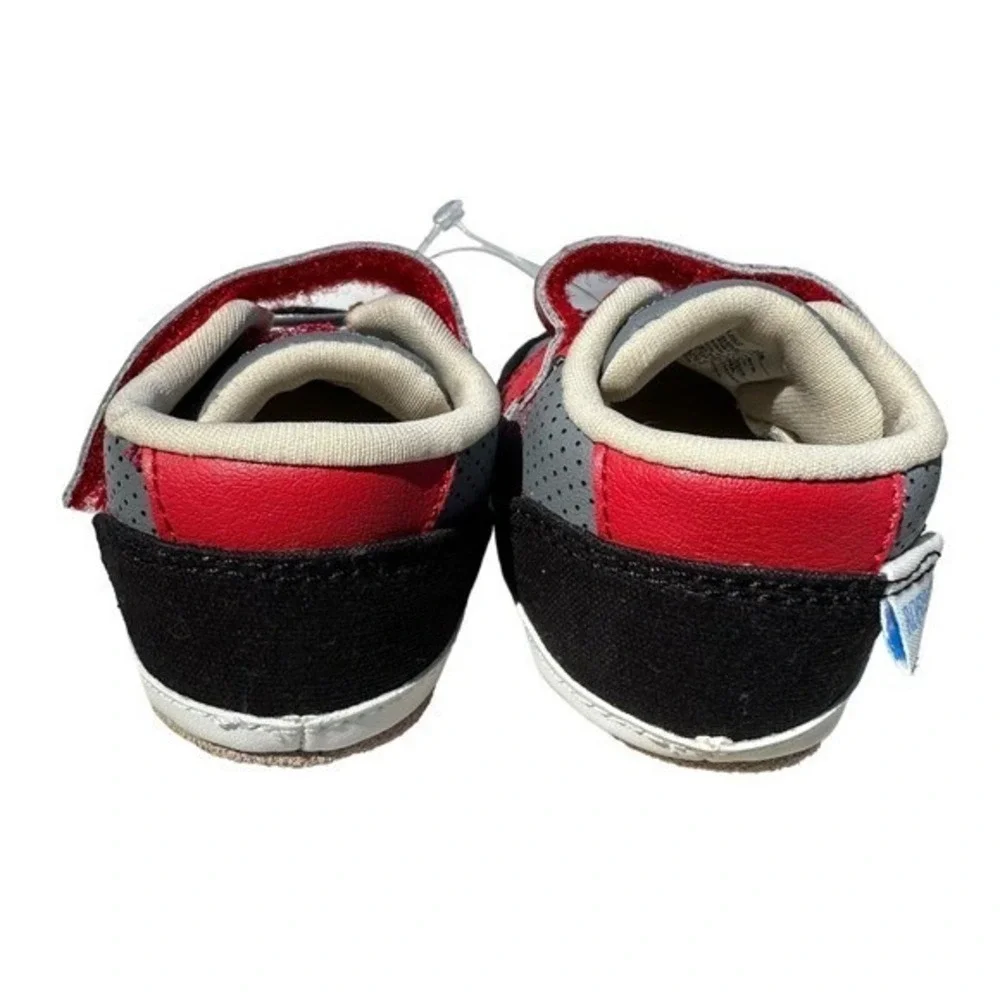 Robeez Sneakers Kids US‎ 2 Grey Red Black Soft Sole Hook Loop first shoes